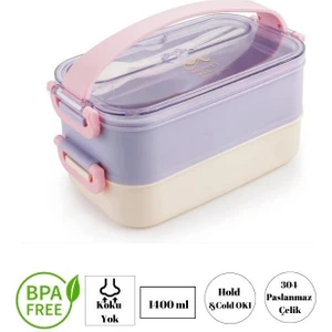 Iki Katlı 1400 ml Paslanmaz Çelik Kolay Kilitlenir Sefer Tası -Yemek Kutusu