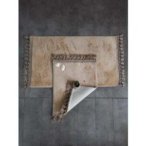 Bonny Home Elite Vizon Ponpon Saçaklı Peluş 2'li Banyo Paspası Halısı Kaymaz Taban Klozet Takımı Püsküllü