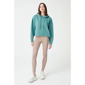 Los Ojos Mavi Yeşil Kapüşonlu Yumuşak Dokulu Crop Sweatshirt Cropped Sweat