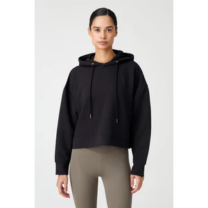 Los Ojos Siyah Kapüşonlu Yumuşak Dokulu Crop Sweatshirt Cropped Sweat