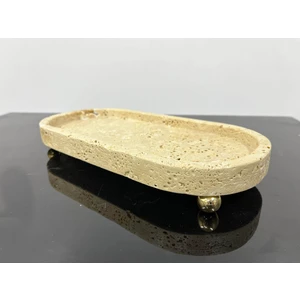 Doğal Traverten Mermer Tepsi, Banyo Düzenleyici, Sunum Tabağı Top Ayaklı