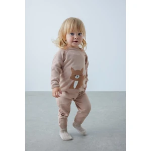 Kız Bebek Tilki Desenli Kazak Alt Pamuklu Triko 2'li Takım