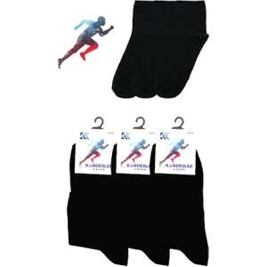 Kardeşler Çorap Erkek Yarım Konç Siyah Pamuklu Düz Çorap 3'lü Paket