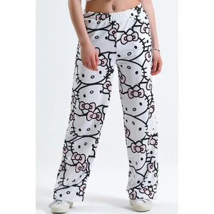 Unisex Beyaz Hello Kitty Cat Bol Paça Eşofman Altı