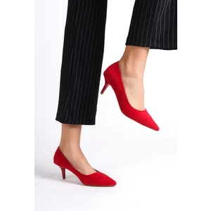 Hakiki Deri MBHRNS977-KR Kadın Süet İnce 6 cm Topuklu Kırmızı Stiletto & Topuklu Ayakkabı