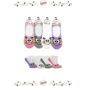 Kardeşler Çorap Kadın Babet Çok Renkli Çorap Pamuklu Gülen Yüz Desenli Görünmez Kaydırmaz Topuk Silikonlu 4'lü Paket