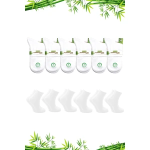 Kardeşler Çorap Bambu Kadın Yarım Konç Düz Beyaz Çorap Dikişsiz 6'lı Paket