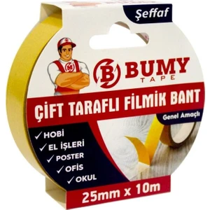 Çift Taraflı Filmik Bant Şeffaf 25 mm x 10 Mt