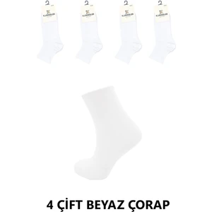 Kardeşler Çorap Kadın Beyaz Renk Pamuklu Yarım Konç Tenis Çorap 4'lı Paket