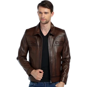 Erkek Puntolu Hakiki Deri Mont