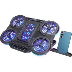 Prote R6 Rgb Işıklı 6 Fanlı Telefon Standlı USB Çoklayıcılı Yükseklik Ayarlı Notebook Soğutucu Stand