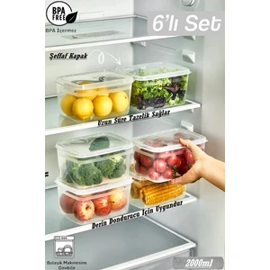 6 Adet Huge 2 Lt Buzdolabı Saklama Kabı Et ve Kıyma Için Derin Dondurucuya Uygun Sebze Kutusu