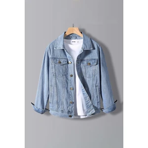 Erkek Slim Fit Denim Kot Ceket Açık Mavi Edw012