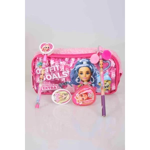 LİSANSLI BARBIE " PINK LOVE " SETİ TÜYLÜ KALEMLİK , PONPON KURŞUN KALEM,SİLGİ TEPELİ GEÇMELİ KALEM,SİLGİ VE KALEMTAŞ
