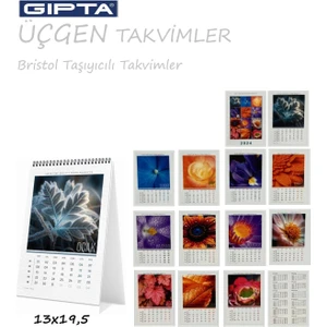 2024 Flower 13 x 19 5 Bristol Üçgen Masa Takvimi