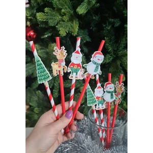 Noel Baba Kardan Adam Süslü Yılbaşı Pipetleri 12LI Paket