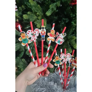 Eğlenceli Yılbaşı Pipet Süsleri Yılbaşı Sofra Süsleri 12LI Paket Pipet