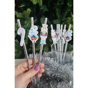 Pembe Yılbaşı Kurşun Asker Baston Şeker Süslü Pipetler  12LI Pipet Paketi