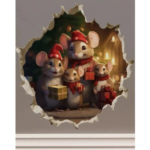 Kt Grup Yılbaşı Fareleri 3D Cam Duvar Kapı Sticker