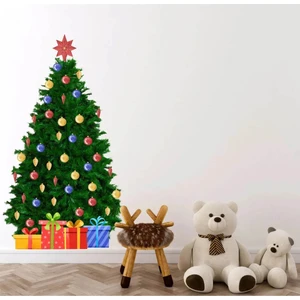 Kt Grup Yılbaşı Süslü Çam Ağacı Cam Duvar Kapı Sticker Seti
