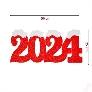 Süsle Bebek ve Parti Yılbaşı Karlı 2024 Simli Strafor Süs - 50CM x 25CM