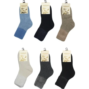 Kardeşler Çorap Kadın Lambswool Yün Kışlık Çok Renkli Yarım Konç Çorap 6'lı Paket