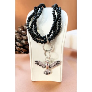 Sose Moda Siyah Incili Anka Kuşu Kolye