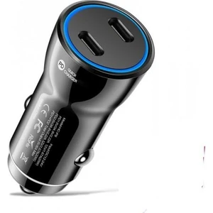 60W Turbo Araç Şarjı 2 Type-C Girişli Şarj Akım Korumalı Araç Çakmaklık Şarjı 12V-24V Araç Şarj