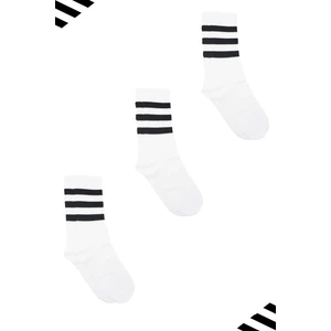 Kardeşler Çorap Unisex Renkli Siyah 3 Çizgili Beyaz Soket Tenis Çorap Kolej 3'lü Paket