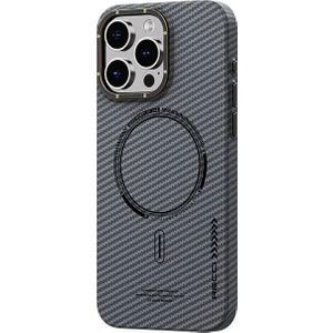 iPhone 15 Pro Max Uyumlu Kılıf Recci Machinist Serisi Magsafe Şarj Özellik Magnetik Karbon Kapak Gri