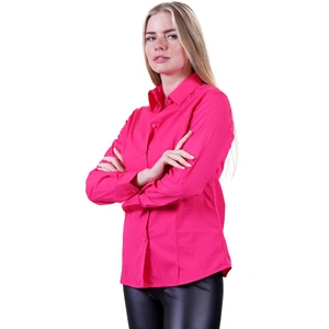 Exve Exclusive Fuşya Pembe Basic Sade Tek Renk Uzun Kollu Kadın Gömlek