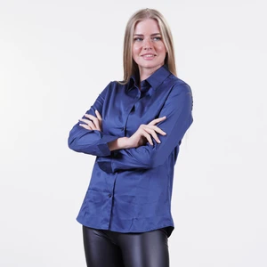 Exve Exclusive Okyanus Mavisi Elegant Basic Sade Tek Renk Uzun Kollu Kadın Gömlek