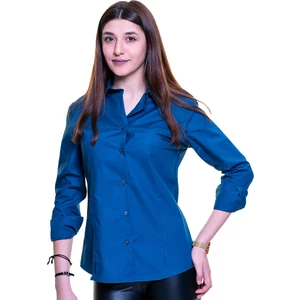 Exve Exclusive Çivit Mavisi Basic Sade Tek Renk Uzun Kollu Kadın Gömlek