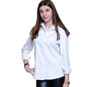 Exve Exclusive Beyaz Tona Ton Puantiye Desenli Uzun Kollu Kadın Gömlek