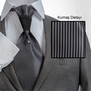 Exve Exclusive Gri Siyah Elegant Jakar Dokuma Damatlık & Özel Geceler Için Lüks Tuxedo Taşlı Kravat AG0101