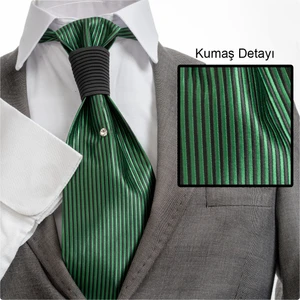 Exve Exclusive Yeşil Siyah Elegant Jakar Dokuma Damatlık & Özel Geceler Için Lüks Tuxedo Taşlı Kravat AG0103