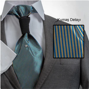 Exve Exclusive Sarı Lacivert Elegant Jakar Dokuma Damatlık & Özel Geceler Için Lüks Tuxedo Taşlı Kravat AG0106