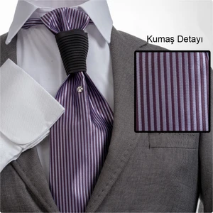Exve Exclusive Mor Lila Elegant Jakar Dokuma Damatlık & Özel Geceler Için Lüks Tuxedo Taşlı Kravat AG0107