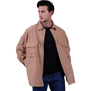 Exve Exclusive Camel Sütlü Kahve Düz Tek Renk Sade Oversize Kışlık 4 Cepli Salaş Oduncu Büyük Beden Süet Gömlek