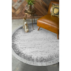Dijital Salon Halısı Star Pamuk Kaymaz Taban Saçaklı Yuvarlak Modern Evelina  Gri