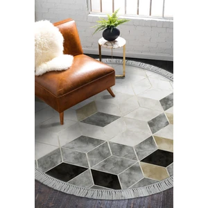 Dijital Salon Halısı Trend Keçe Kaymaz Taban Saçaklı Yuvarlak Iskandinav Stephania Krem