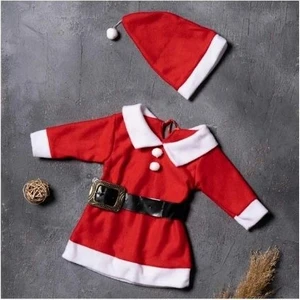 Kız Çocuk Kemerli Noel Elbise Noel Baba Kıyafeti Kostümü Yılbaşı 1-12 Yaş