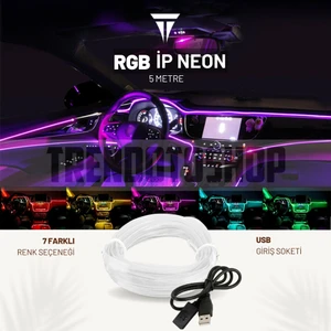 Rgb Araç Içi Atmosfer Ambiyans Ip Neon Torpido LED 5 Metre usb girişli