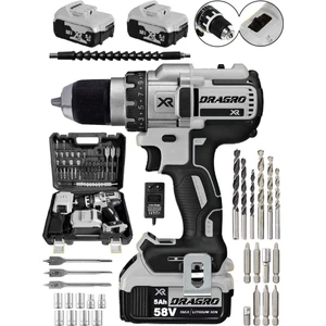 Alman 58 V 5 Ah Darbeli Bakır Sargili Metal Şanzuman Şarjlı Çift Akülü Vidalama Matkap-Xxr-Grey Dragro-58v5ah-Xxr-Greyy