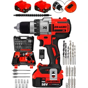 Alman 58 V 5 Ah Darbeli Bakır Sargili Metal Şanzuman Şarjlı Çift Akülü Vidalama Matkap-Xr-Krmızı Dragro-58v-5ah-Xxr-Kırmızı