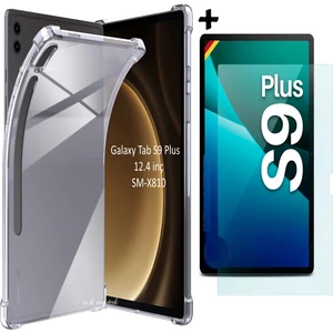 M.TK Moveteck Samsung Tab S9+ Plus 12.4 Inç Uyumlu Kılıf Köşeleri Darbe Korumalı Şeffaf Silikon + Nano Ekran Koruyucu Set