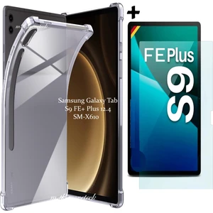 Samsung Galaxy Tab S9 Fe + Plus 12.4 Inç Uyumlu Kılıf Kalm Yeri Açık Köşeleri Darbe Korumalı Şeffaf Silikon + Nano Ekran Koruyucu