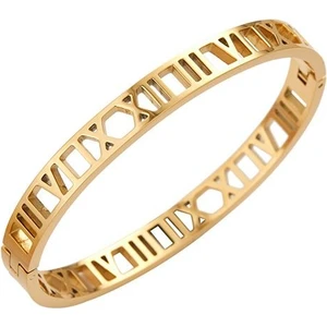 Roma Rakam Gold Kelepçe Çelik Bayan Bileklik EU14SR