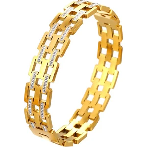 12 mm Gold Çelik Taşlı  Bayan Kelepçe Bileklik EU17SR