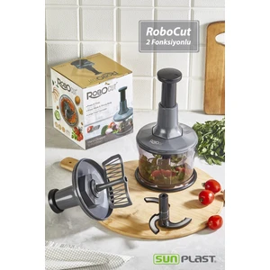 2 Fonksiyonlu Basma Kollu Yüksek Kalite Paslanmaz Çelik 3 Bıçaklı ve Ezme El Rondosu